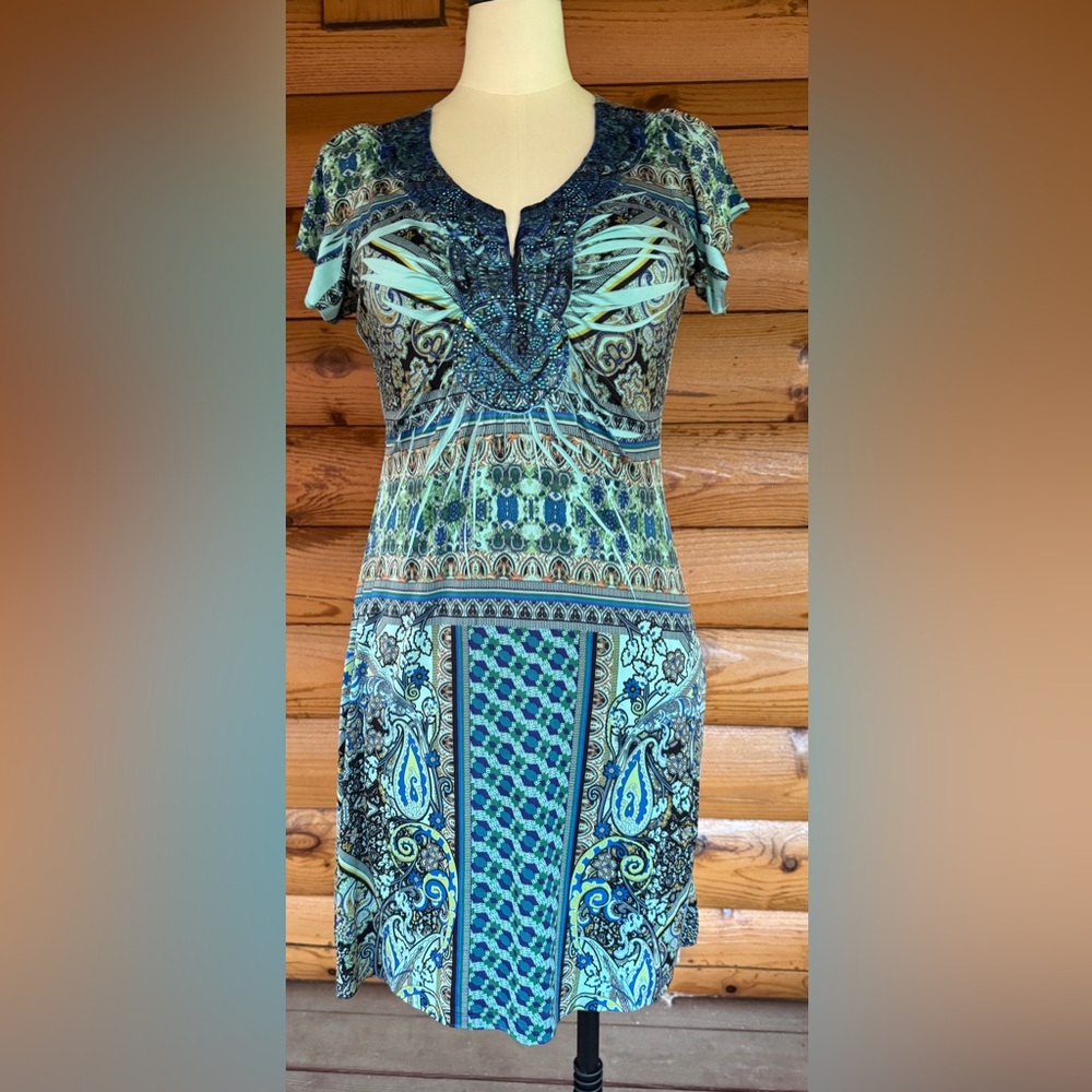 Apt. 9 Vibrant Blue and Green Mini Dress